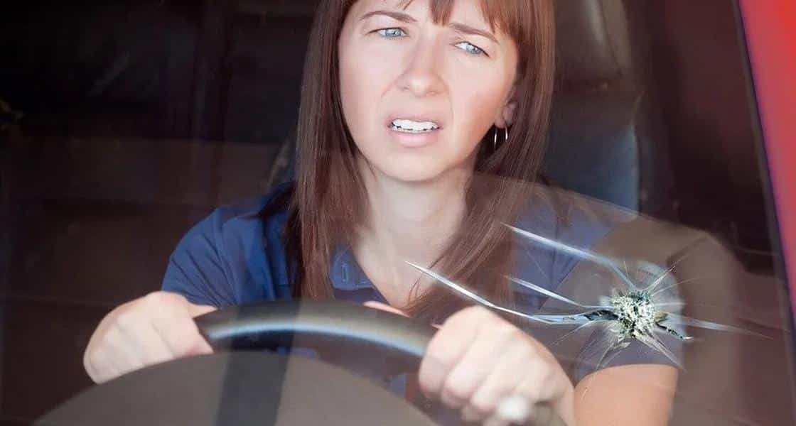 Woman sees broken windshield