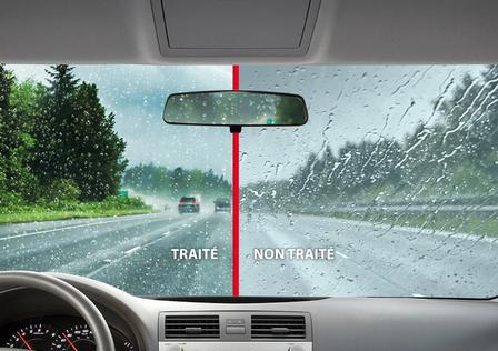 Traitement antipluie Différence d'un pare-brise avant/aprés le traitement antipluie
